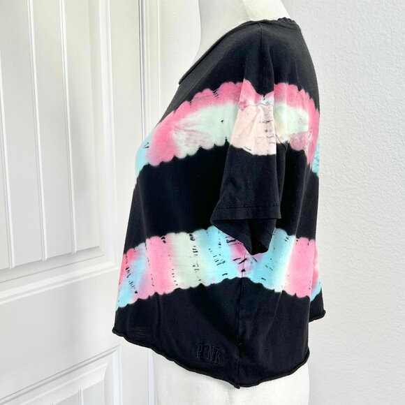 Victorias Secret PINK Short Sleeve Tie Dye Black Oversized Soft Crop Tee Size XS - Picture 2 of 9